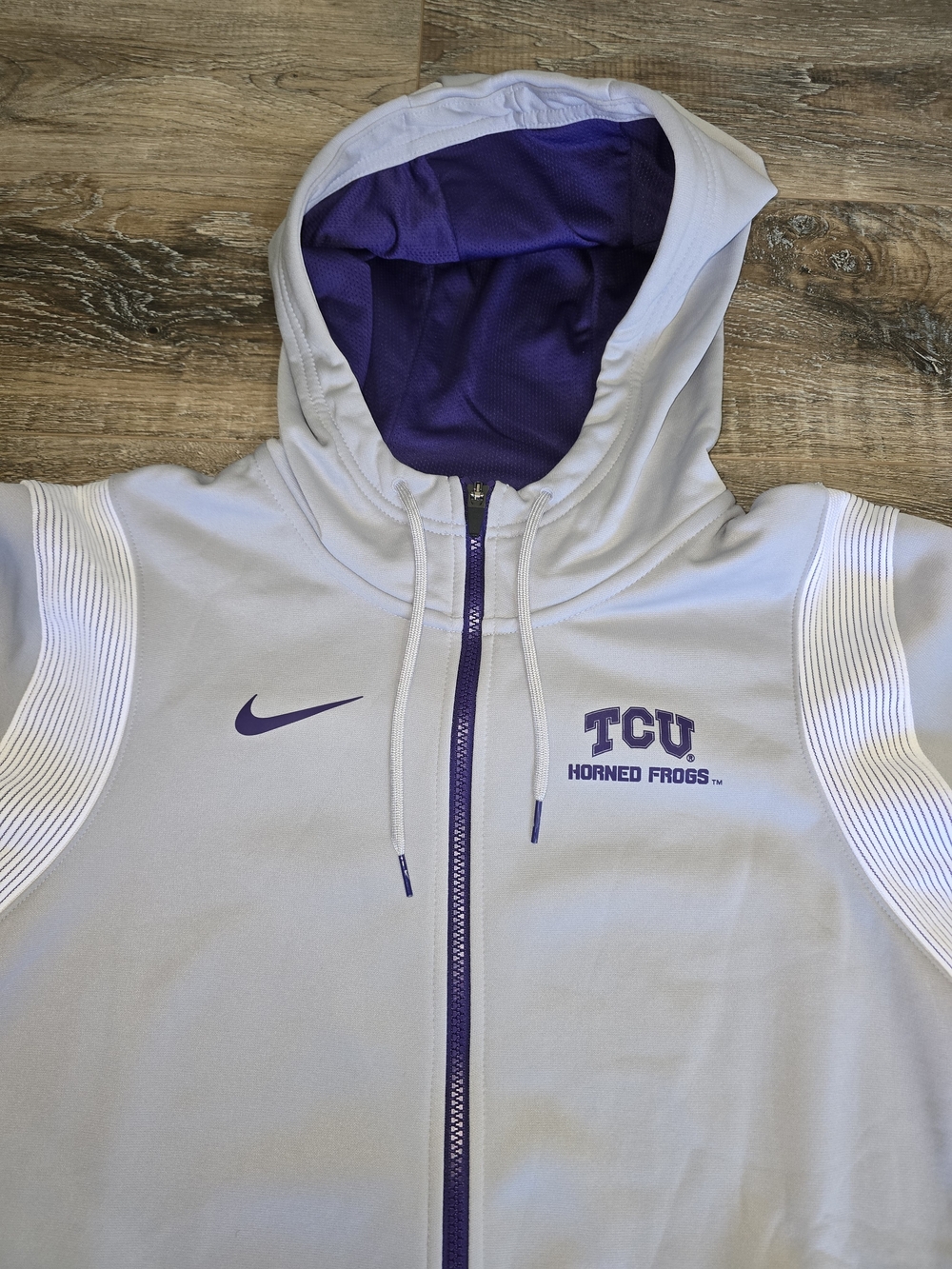Nike White & Purple TCU Horned Frogs Full-Zip Hoodie Jacket L Therma Fit NWOT